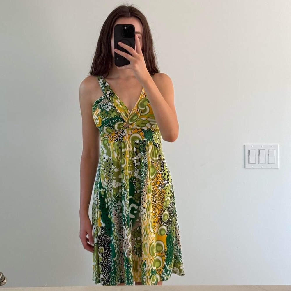 2000s Green and Yellow Patterned Dress